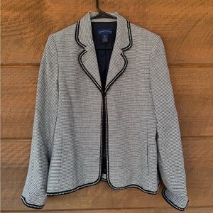 Charter Club Navy & White Linen Blend Jacket Blazer Size 8